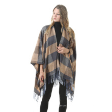 Women Plaid Large Shawl Wrap Tartan Blanket Scarf Open Front Poncho Capes With Tassels